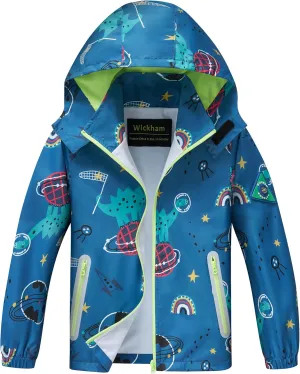 WICKHAM Boys Girls Waterproof Rain Jacket Detachable Hood Lightweight Raincoats for Kids Windbreaker Coat
