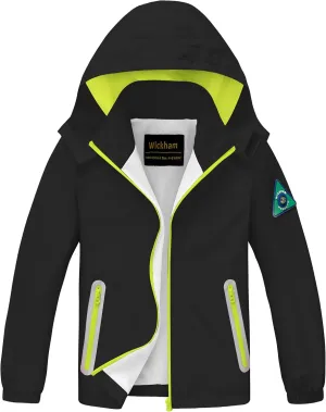 WICKHAM Boys Girls Waterproof Rain Jacket Detachable Hood Lightweight Raincoats for Kids Windbreaker Coat