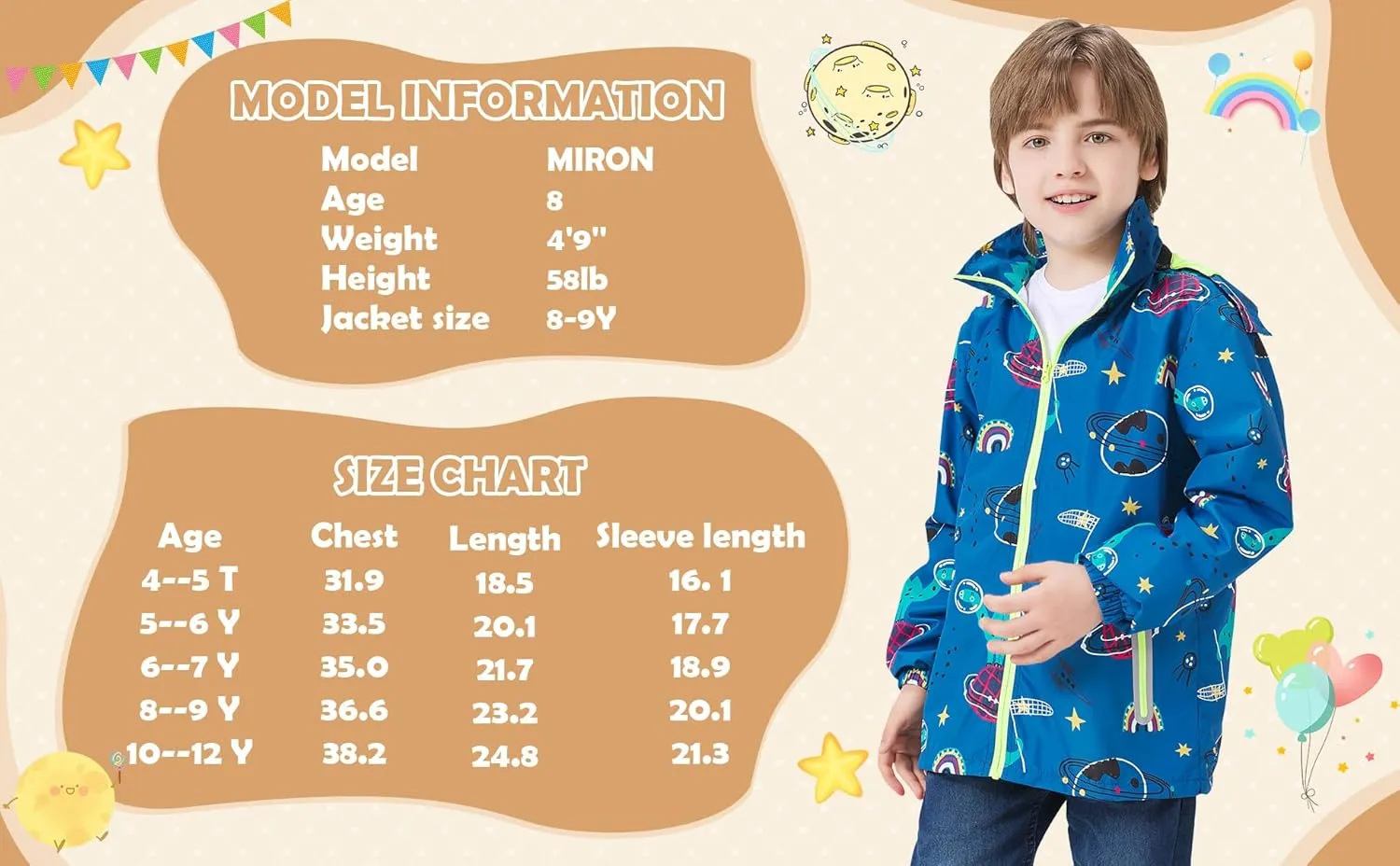 WICKHAM Boys Girls Waterproof Rain Jacket Detachable Hood Lightweight Raincoats for Kids Windbreaker Coat