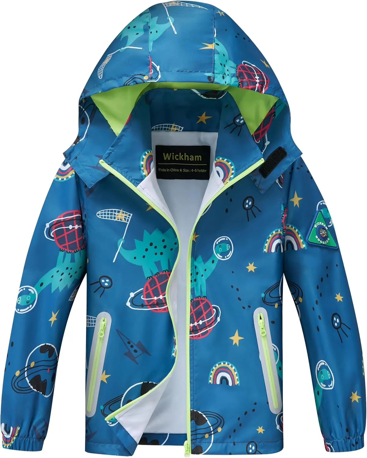 WICKHAM Boys Girls Waterproof Rain Jacket Detachable Hood Lightweight Raincoats for Kids Windbreaker Coat