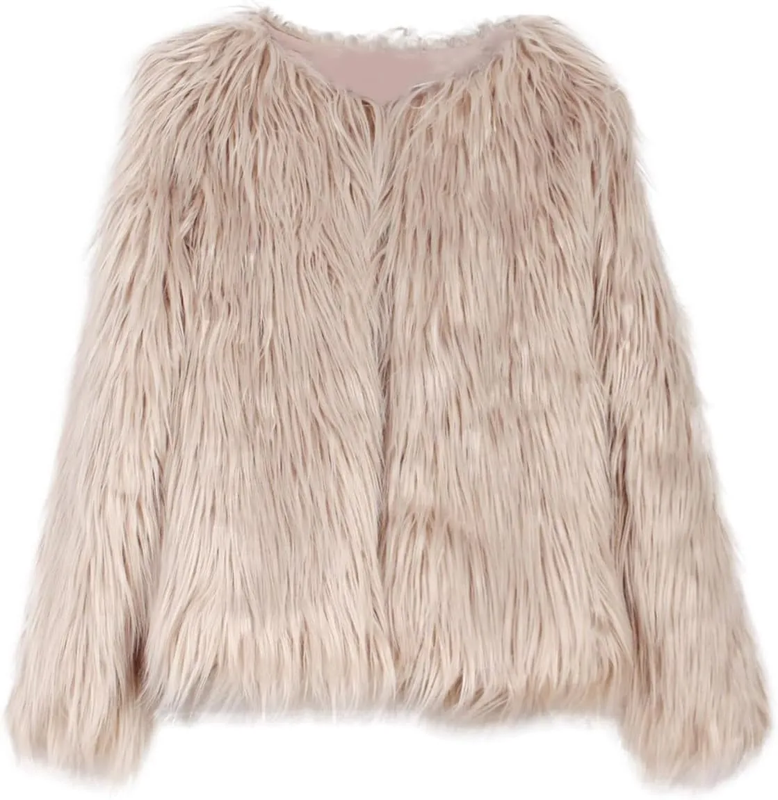Winter Fuzzy Coats for Women Open Front Faux Fur Fluffy Soft Cardigan Long Sleeve Outwear Vintage Parka Shaggy Jacket