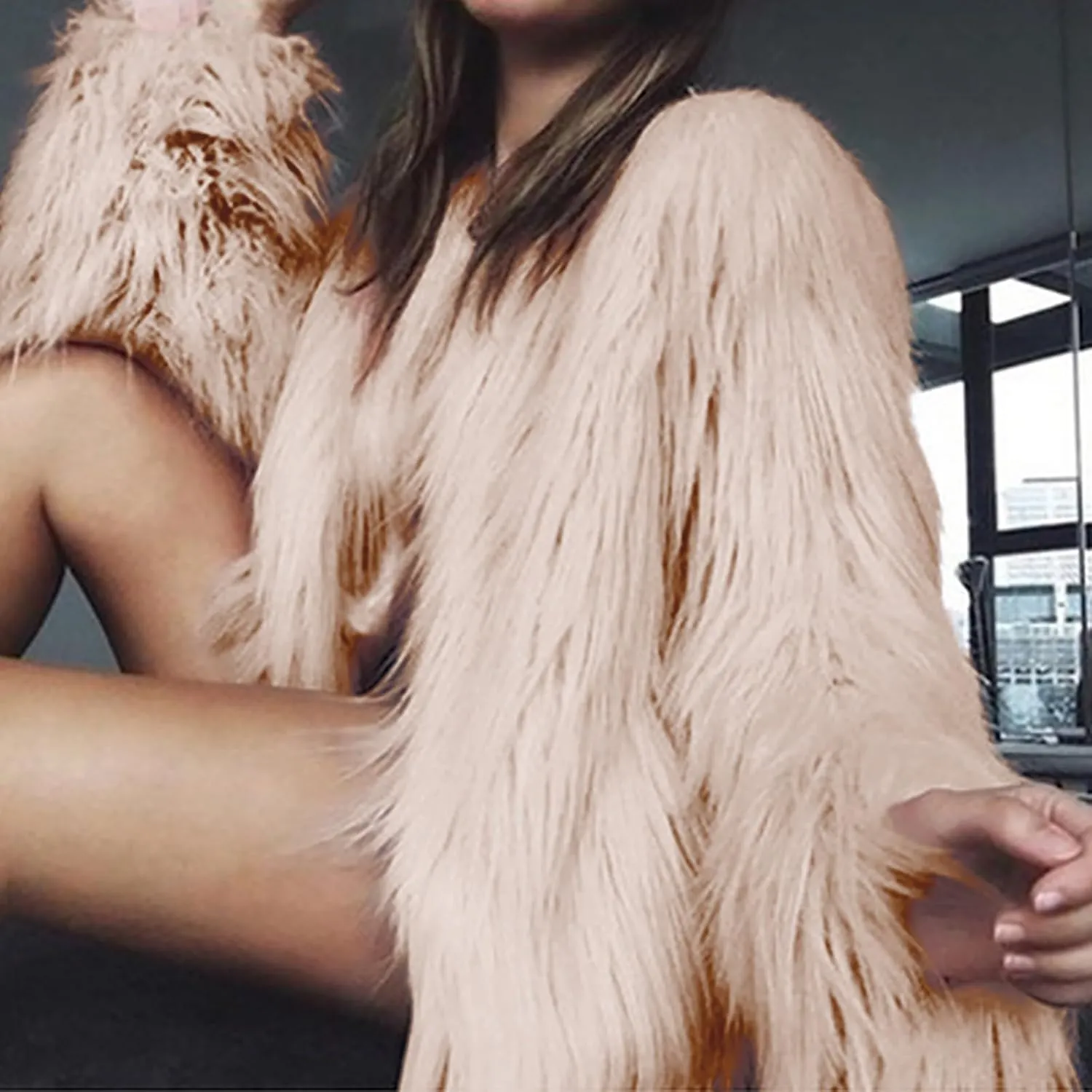 Winter Fuzzy Coats for Women Open Front Faux Fur Fluffy Soft Cardigan Long Sleeve Outwear Vintage Parka Shaggy Jacket