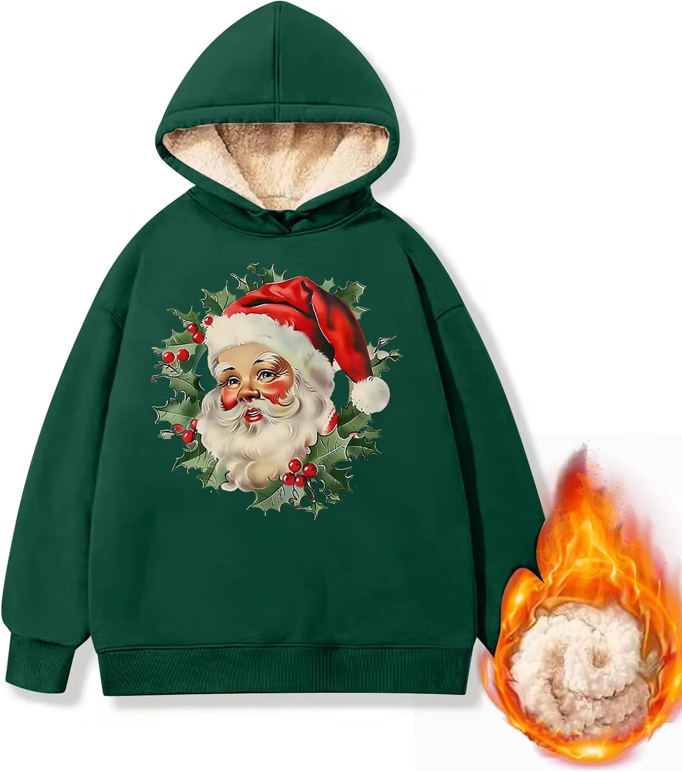 Women Christmas Fleece Lined Hoodies Santa Claus Graphics Plush Sweatshirts Trendy Loose Fit Oversize Pullovers