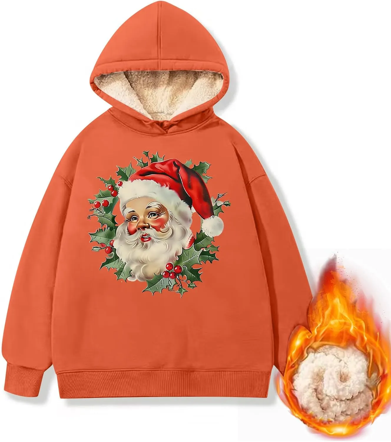 Women Christmas Fleece Lined Hoodies Santa Claus Graphics Plush Sweatshirts Trendy Loose Fit Oversize Pullovers