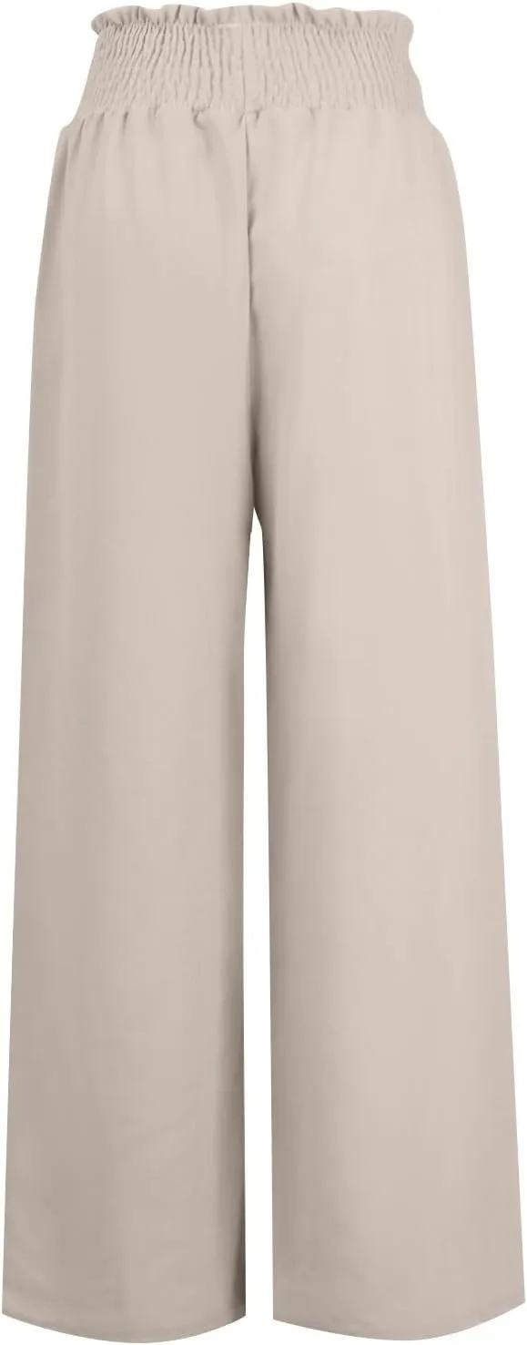 Women Cotton Linen Summer Casual Flowy Pants Elastic Waisted Bootcut Slim Fit Pant Trousers Travel