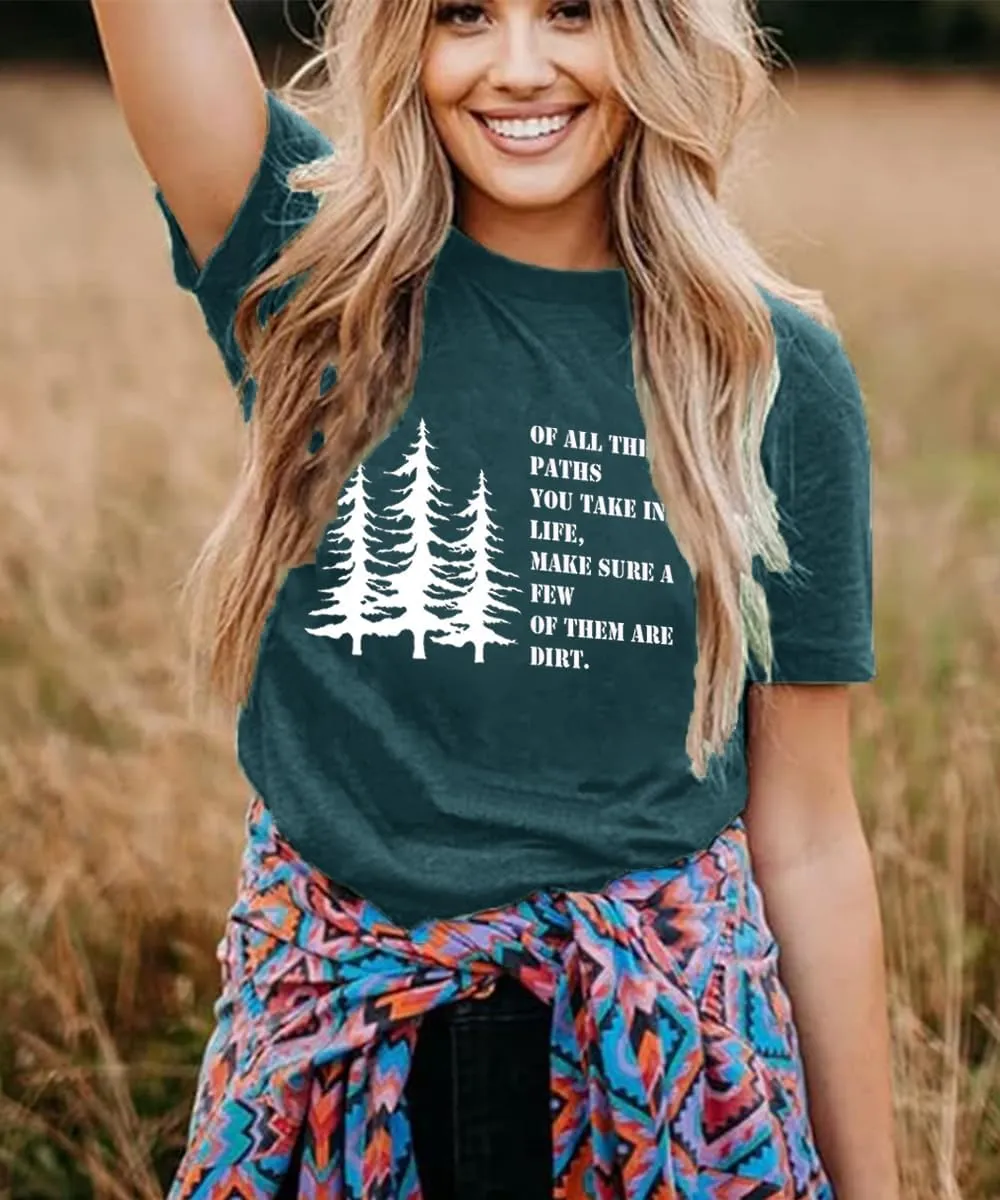 Women Hiking Mountain T Shirt Funny Pine Tree Graphic Tee Summer Outdoor Workout Soft Short Sleeve Close to Nature T-Shirts