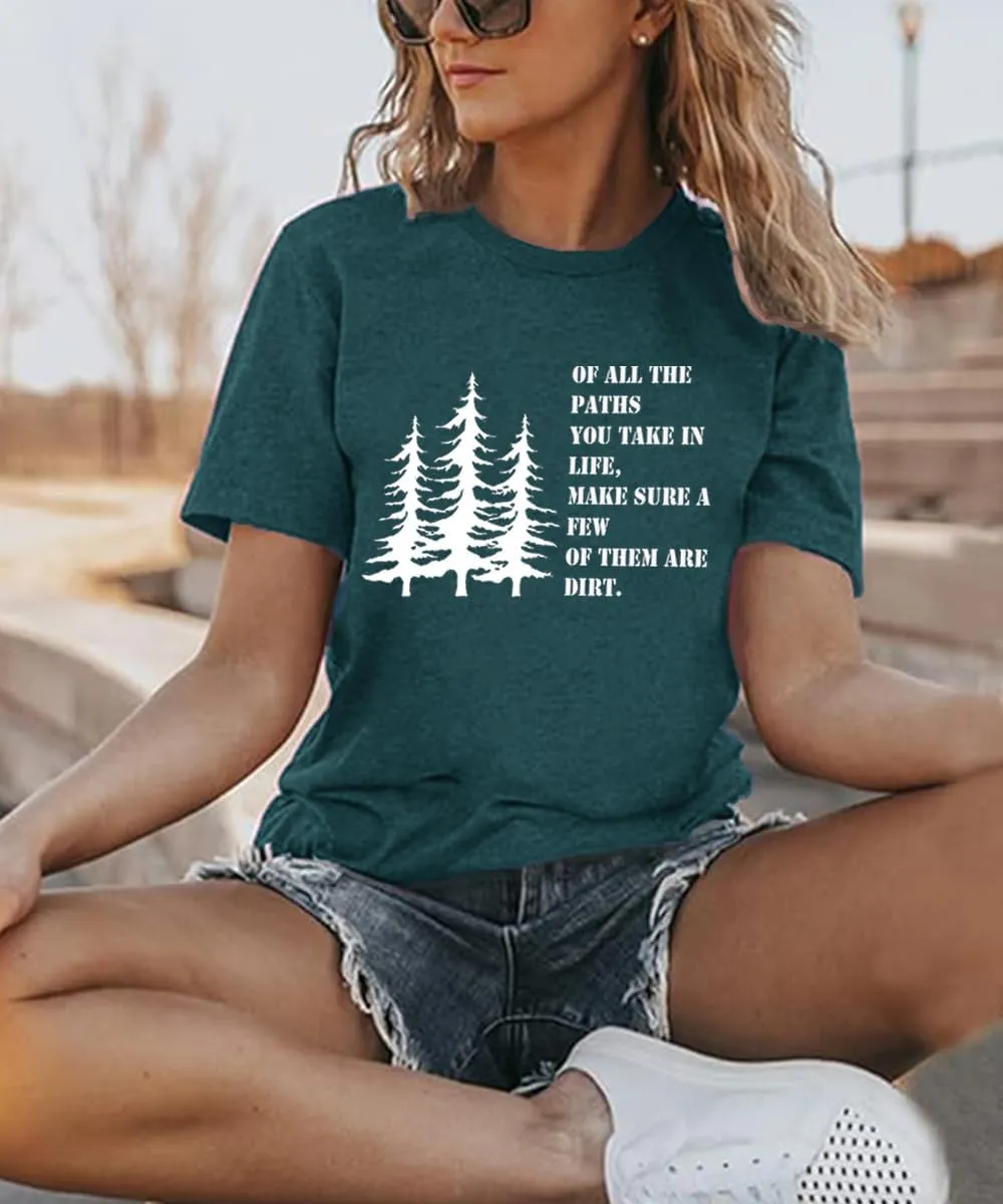 Women Hiking Mountain T Shirt Funny Pine Tree Graphic Tee Summer Outdoor Workout Soft Short Sleeve Close to Nature T-Shirts