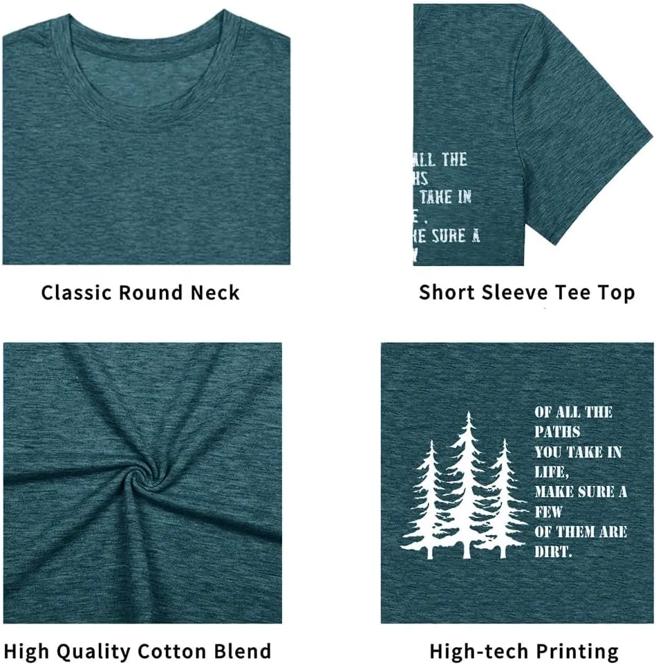 Women Hiking Mountain T Shirt Funny Pine Tree Graphic Tee Summer Outdoor Workout Soft Short Sleeve Close to Nature T-Shirts