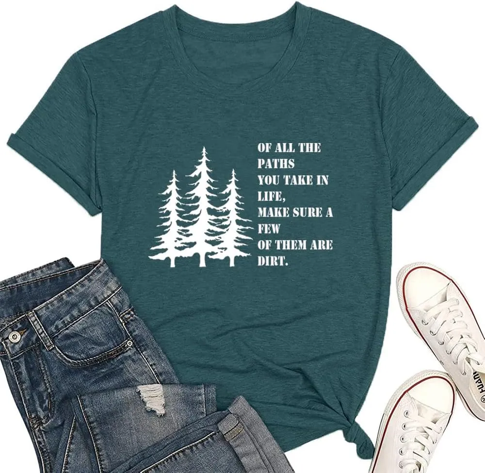 Women Hiking Mountain T Shirt Funny Pine Tree Graphic Tee Summer Outdoor Workout Soft Short Sleeve Close to Nature T-Shirts