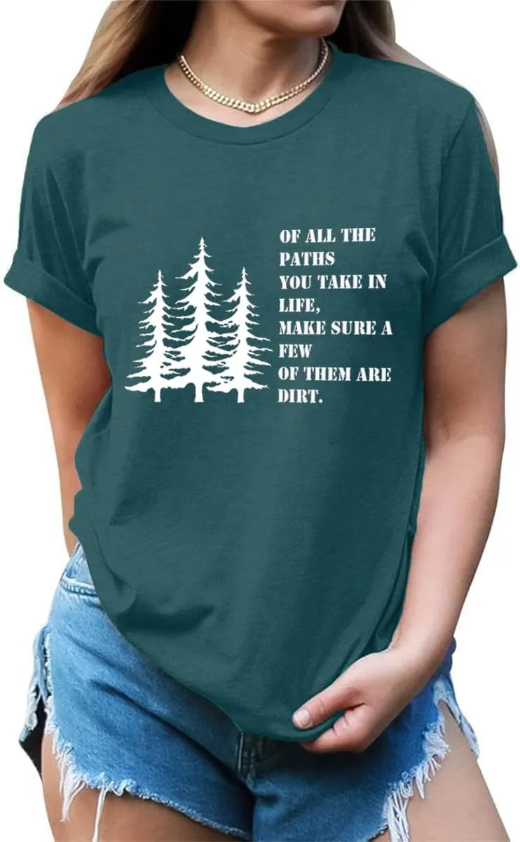 Women Hiking Mountain T Shirt Funny Pine Tree Graphic Tee Summer Outdoor Workout Soft Short Sleeve Close to Nature T-Shirts