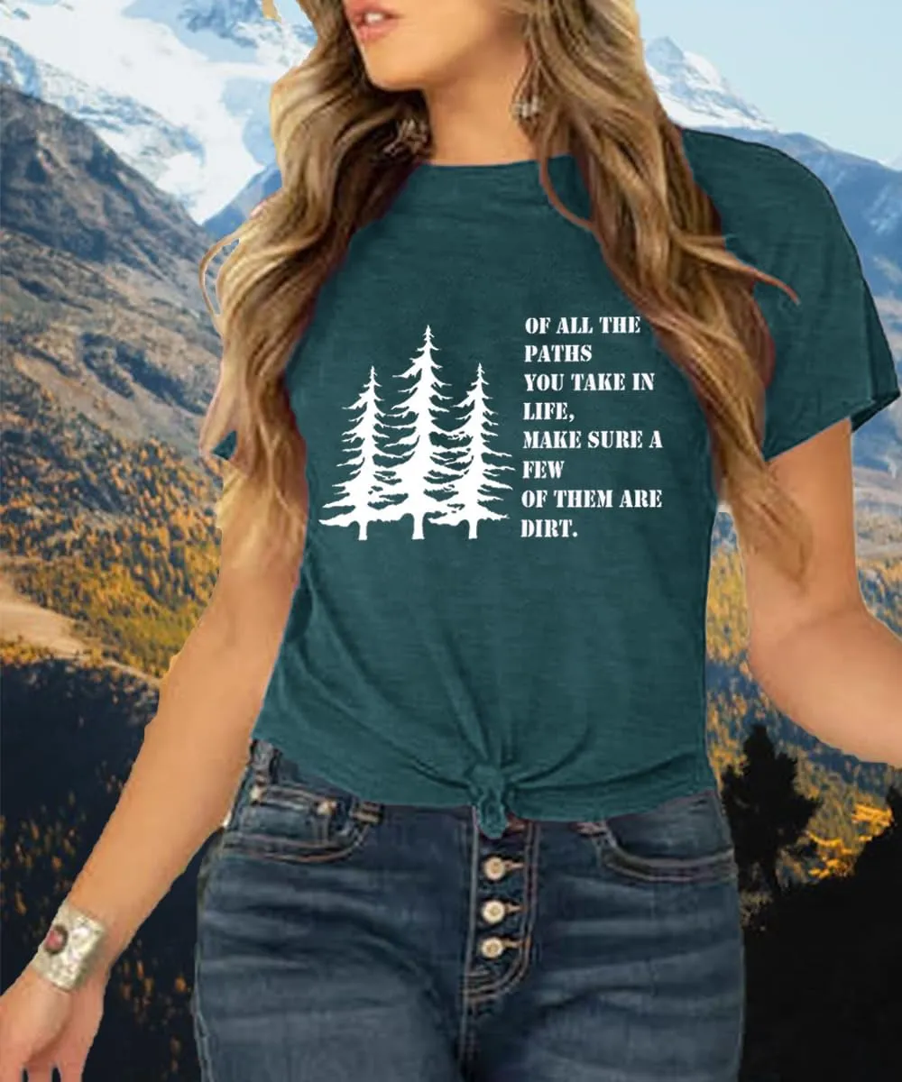 Women Hiking Mountain T Shirt Funny Pine Tree Graphic Tee Summer Outdoor Workout Soft Short Sleeve Close to Nature T-Shirts