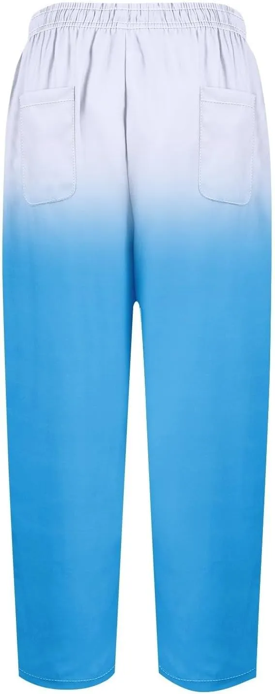 Women Linen Pants Lightweight Capri Pants Cotton Linen High Waisted Trousers Loose Summer Lounge Long Trousers