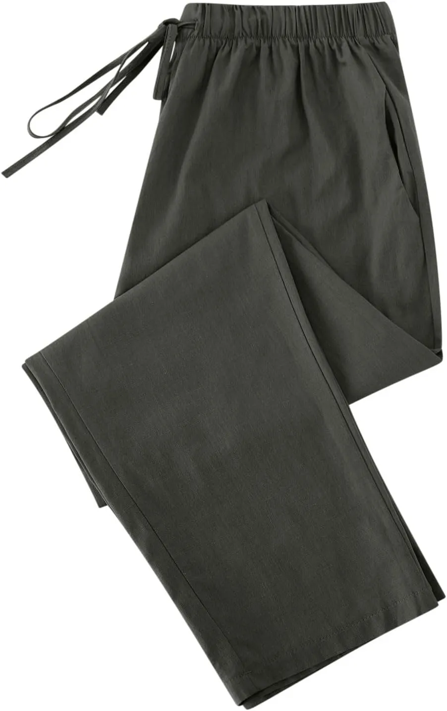 Women Linen Pants Summer 2025 Drawstring Elastic Waist Soft Comfy Cropped Pants Solid Color Wide Leg Palazzo Trousers
