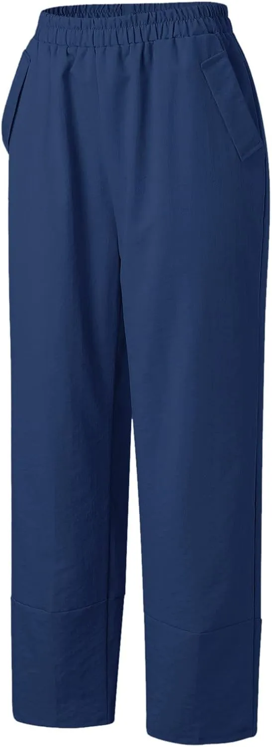 Women Linen Summer Flowy Palazzo Lounge Pants Elastic Waist Bootcut Slim Fit Trousers Trendy