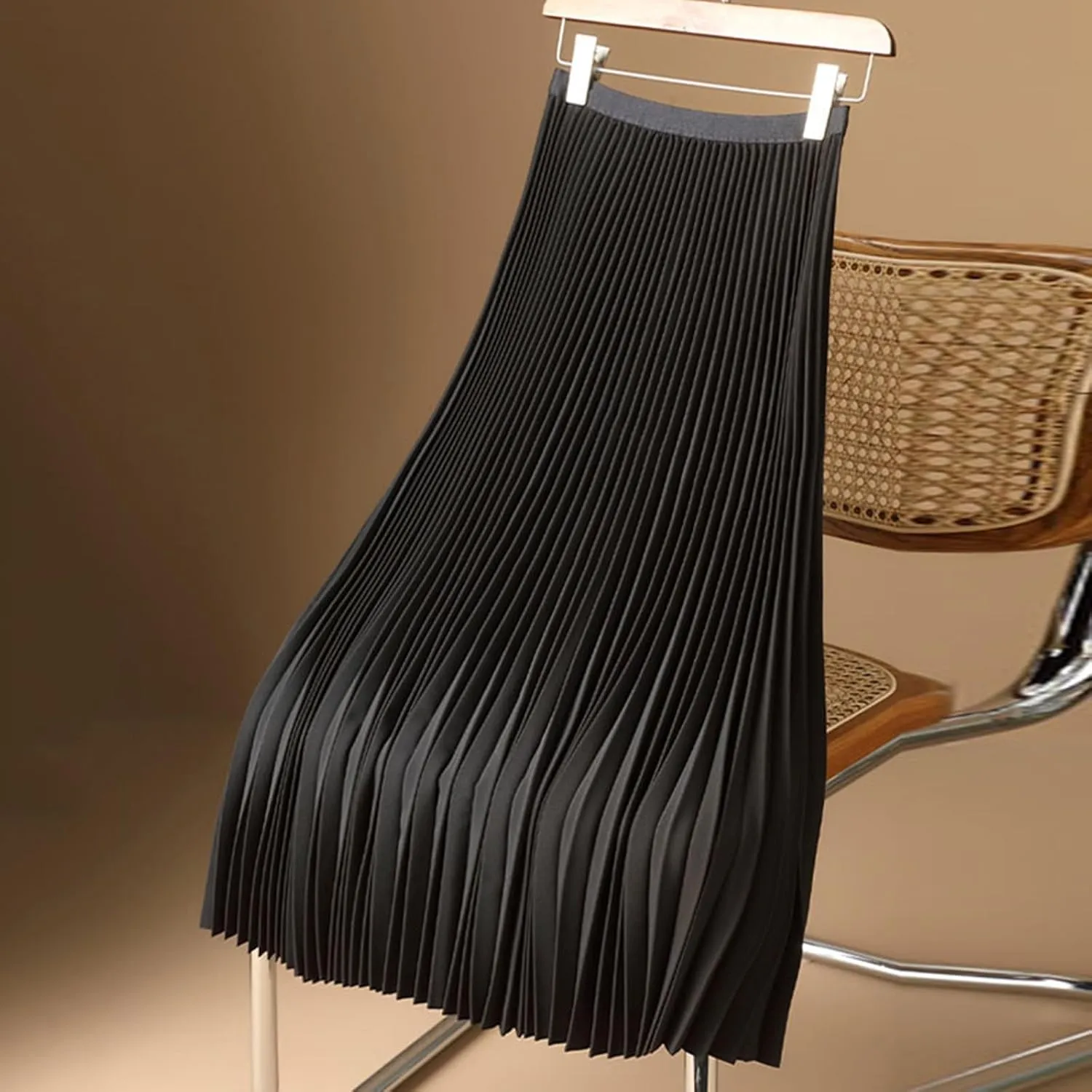 Women Pleated Long Skirt Satin Elastic High Waist Underdress Casual and Versatile Skirt Plus Size