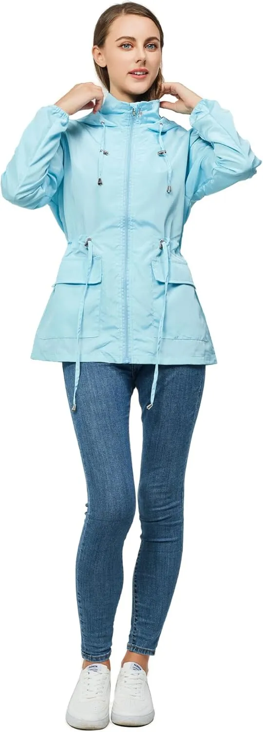 Women-Rain Jacket-Hood Waterproof-Lightweight Windbreak-Packable  Cute RainCoats Travel Polka Dot Ladies With Pouch
