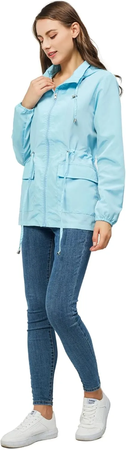 Women-Rain Jacket-Hood Waterproof-Lightweight Windbreak-Packable  Cute RainCoats Travel Polka Dot Ladies With Pouch