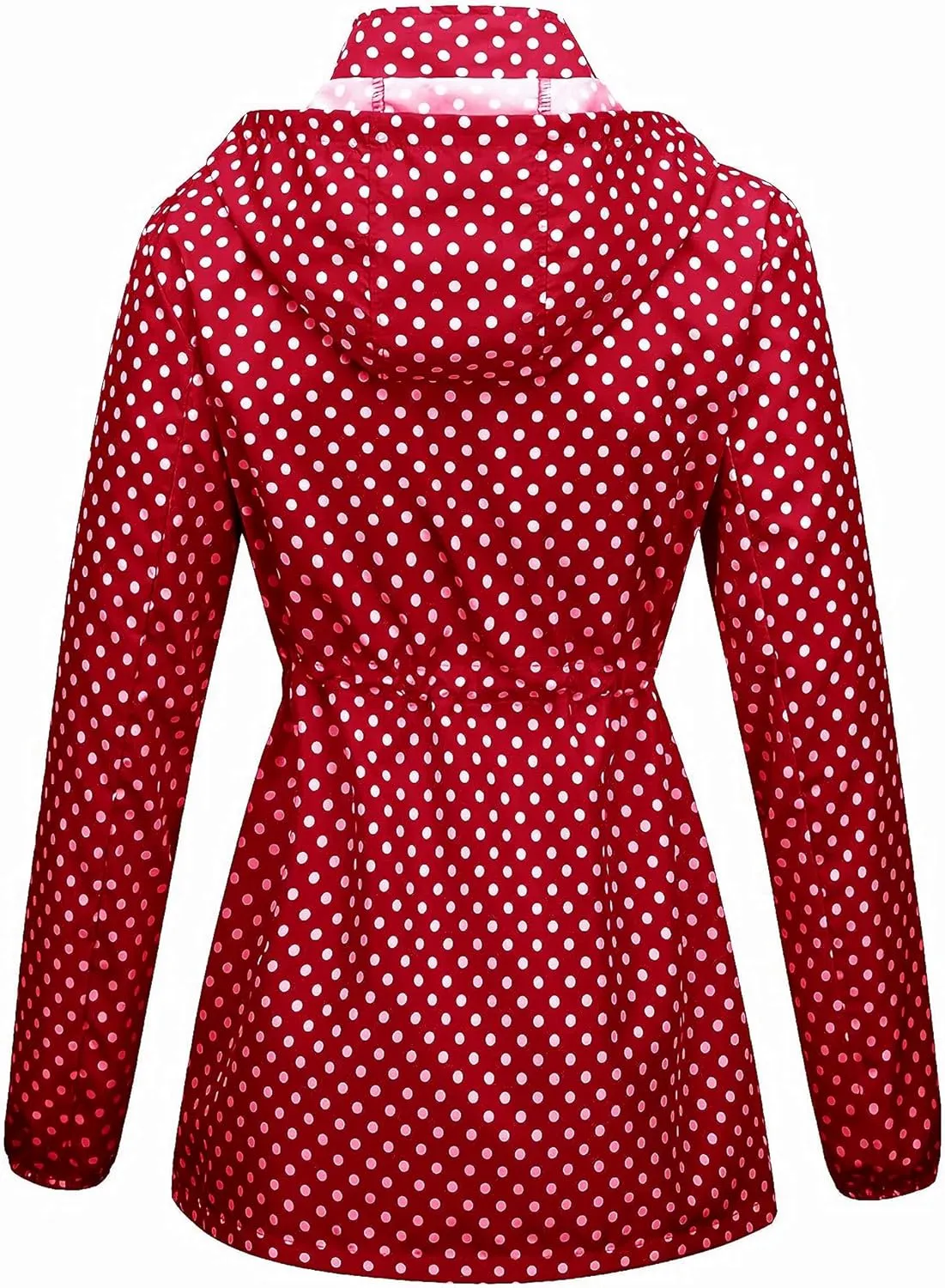Women-Rain Jacket-Hood Waterproof-Lightweight Windbreak-Packable  Cute RainCoats Travel Polka Dot Ladies With Pouch