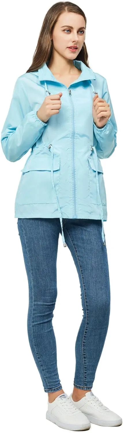 Women-Rain Jacket-Hood Waterproof-Lightweight Windbreak-Packable  Cute RainCoats Travel Polka Dot Ladies With Pouch