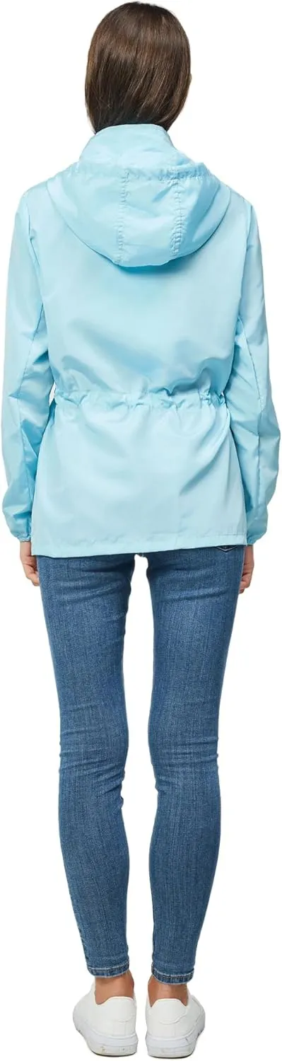 Women-Rain Jacket-Hood Waterproof-Lightweight Windbreak-Packable  Cute RainCoats Travel Polka Dot Ladies With Pouch