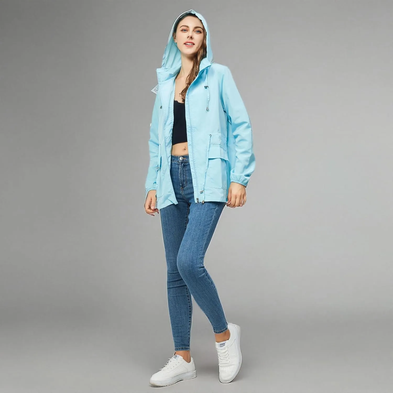 Women-Rain Jacket-Hood Waterproof-Lightweight Windbreak-Packable  Cute RainCoats Travel Polka Dot Ladies With Pouch