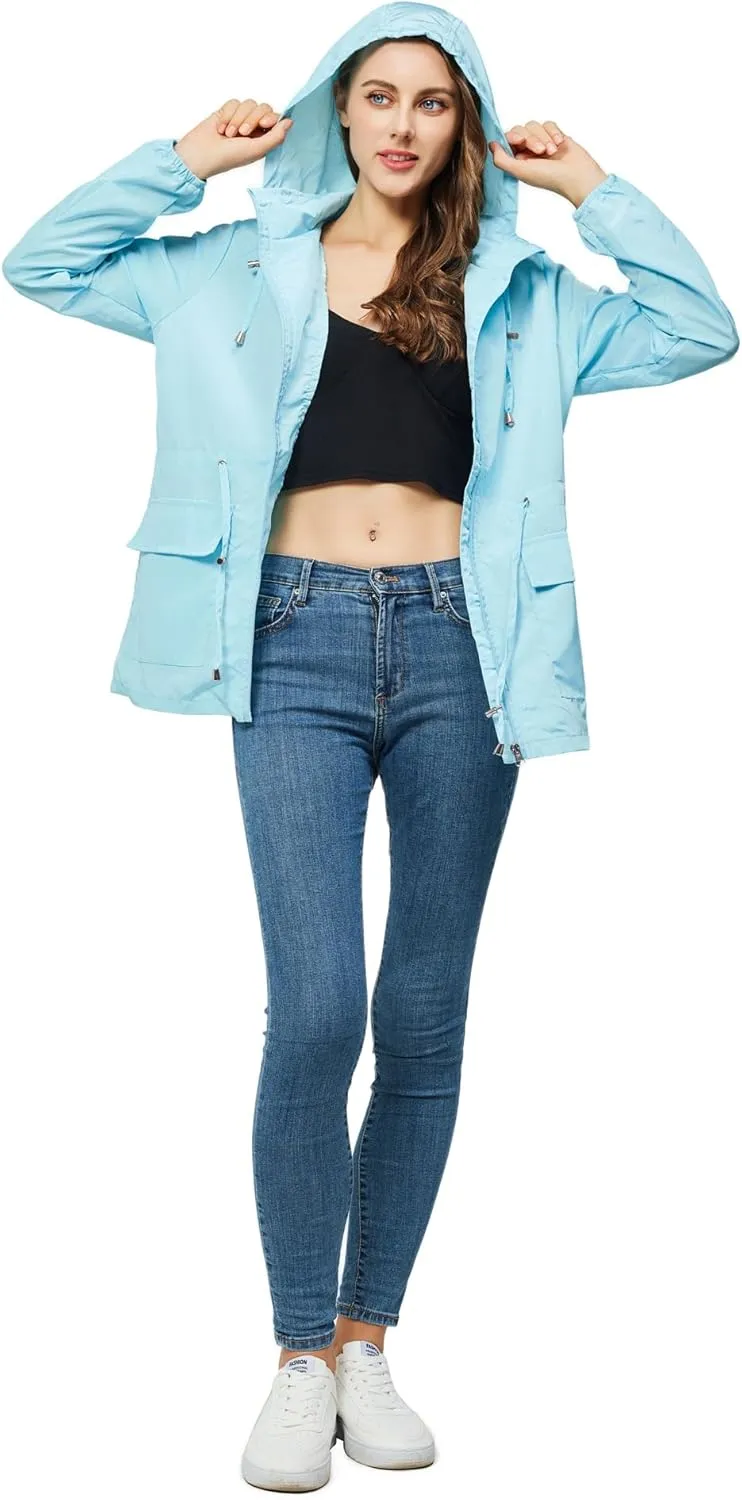 Women-Rain Jacket-Hood Waterproof-Lightweight Windbreak-Packable  Cute RainCoats Travel Polka Dot Ladies With Pouch