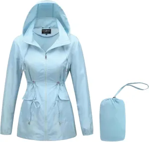 Women-Rain Jacket-Hood Waterproof-Lightweight Windbreak-Packable  Cute RainCoats Travel Polka Dot Ladies With Pouch