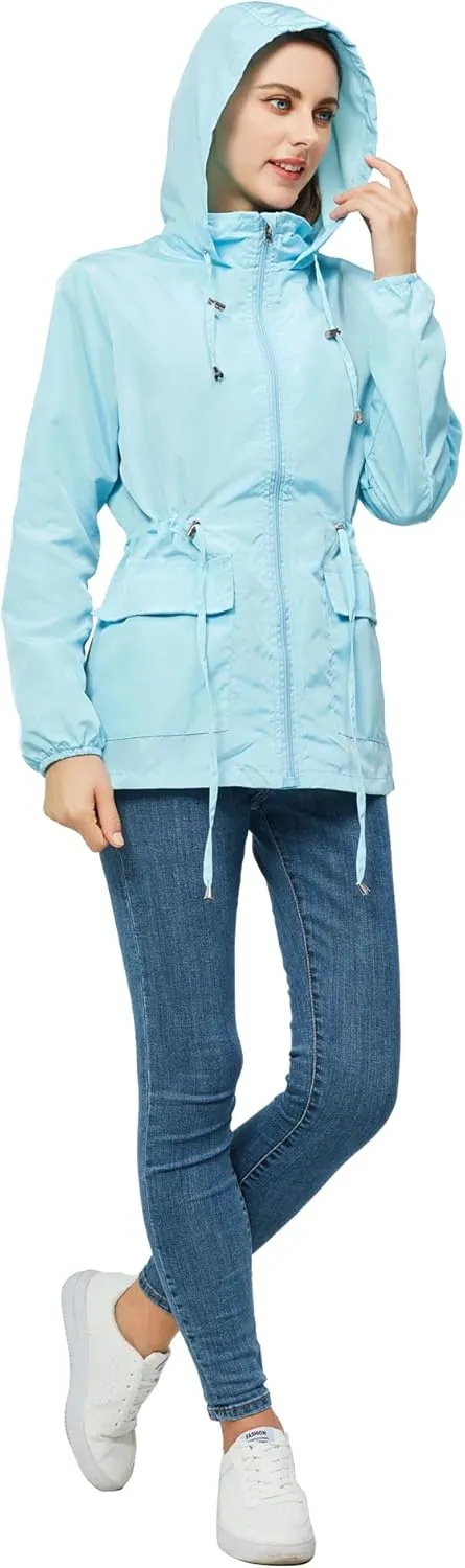 Women-Rain Jacket-Hood Waterproof-Lightweight Windbreak-Packable  Cute RainCoats Travel Polka Dot Ladies With Pouch