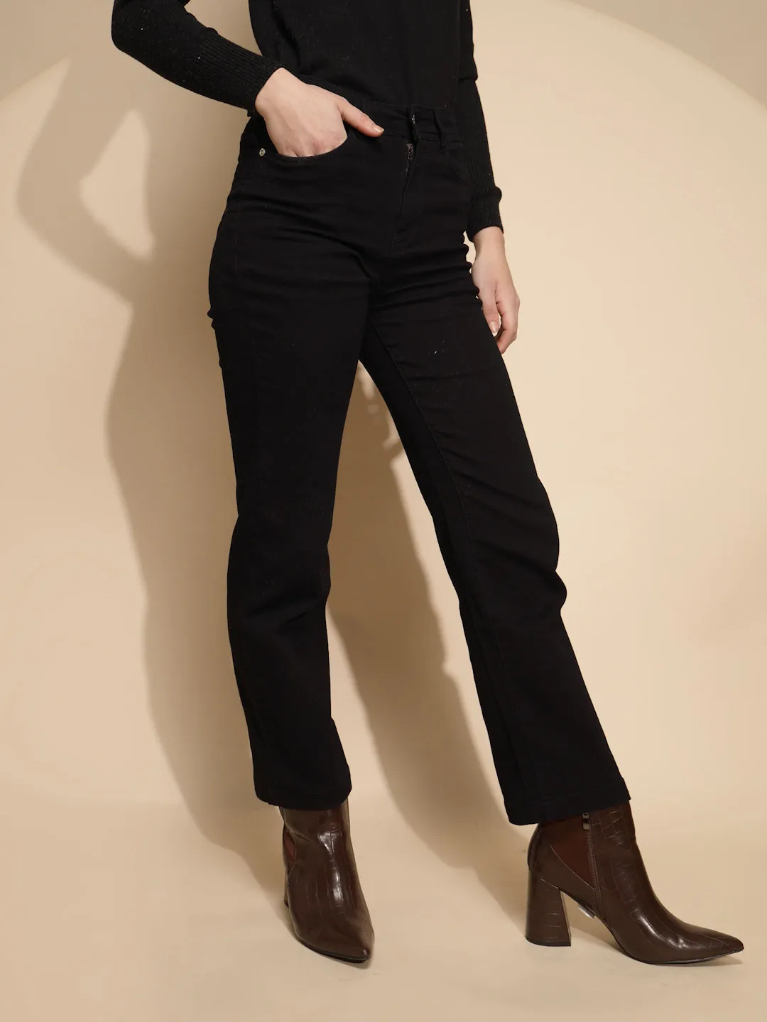 Women Solid Cotton Blend High Rise Straight  Regular fit Jeans