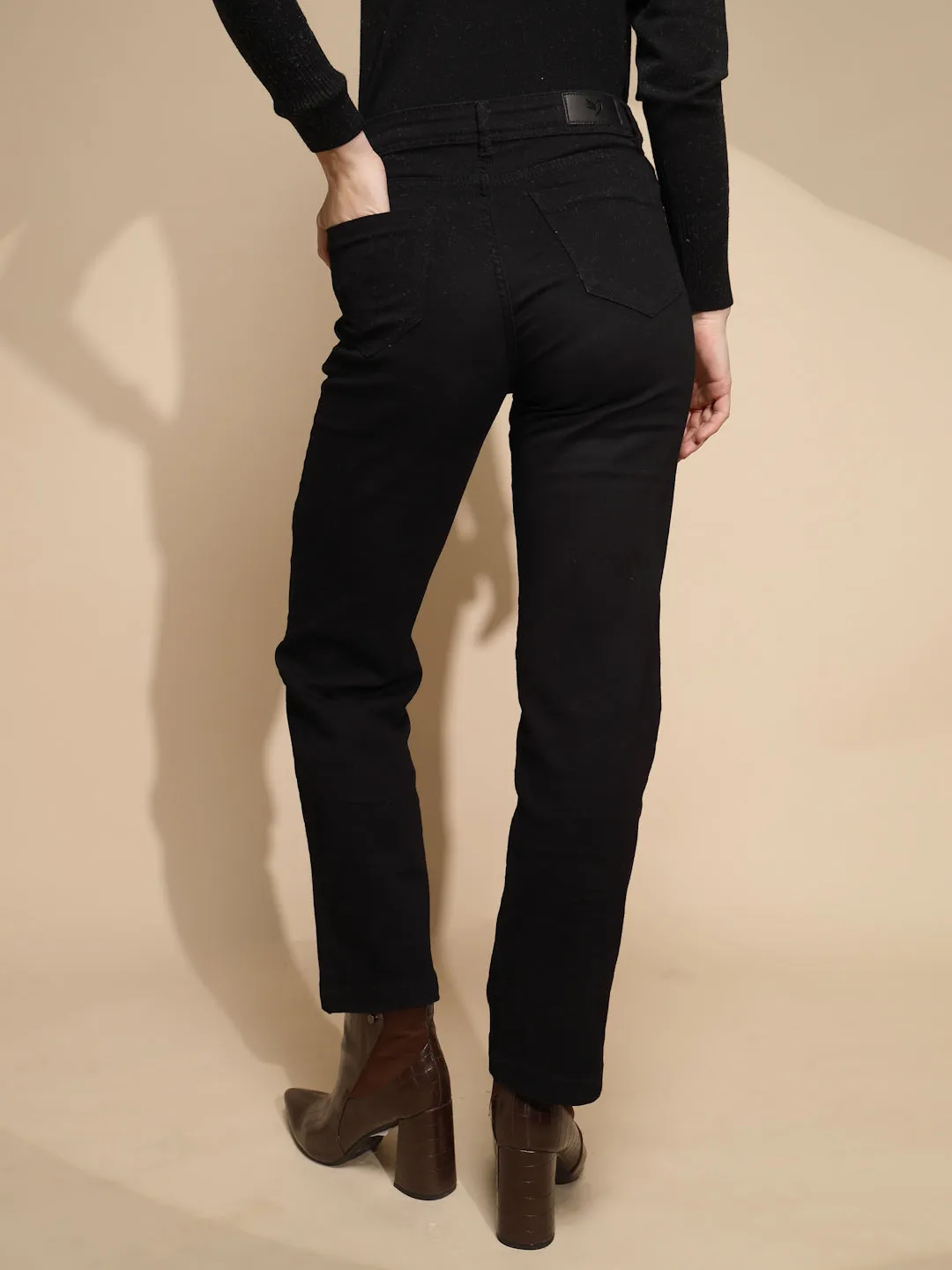 Women Solid Cotton Blend High Rise Straight  Regular fit Jeans