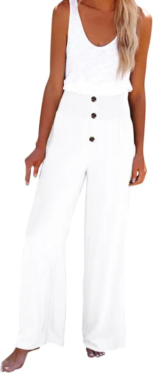 Women Summer Casual Pants Cotton Linen Solid Color Trousers High Waist Wide Leg Palazzo Pants Yoga Beach Soft