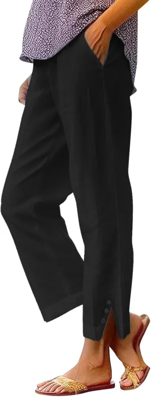 Women Summer High Waisted Cotton Linen Pants Wide Palazzo Pant Wide Leg Pant for Women High Waist