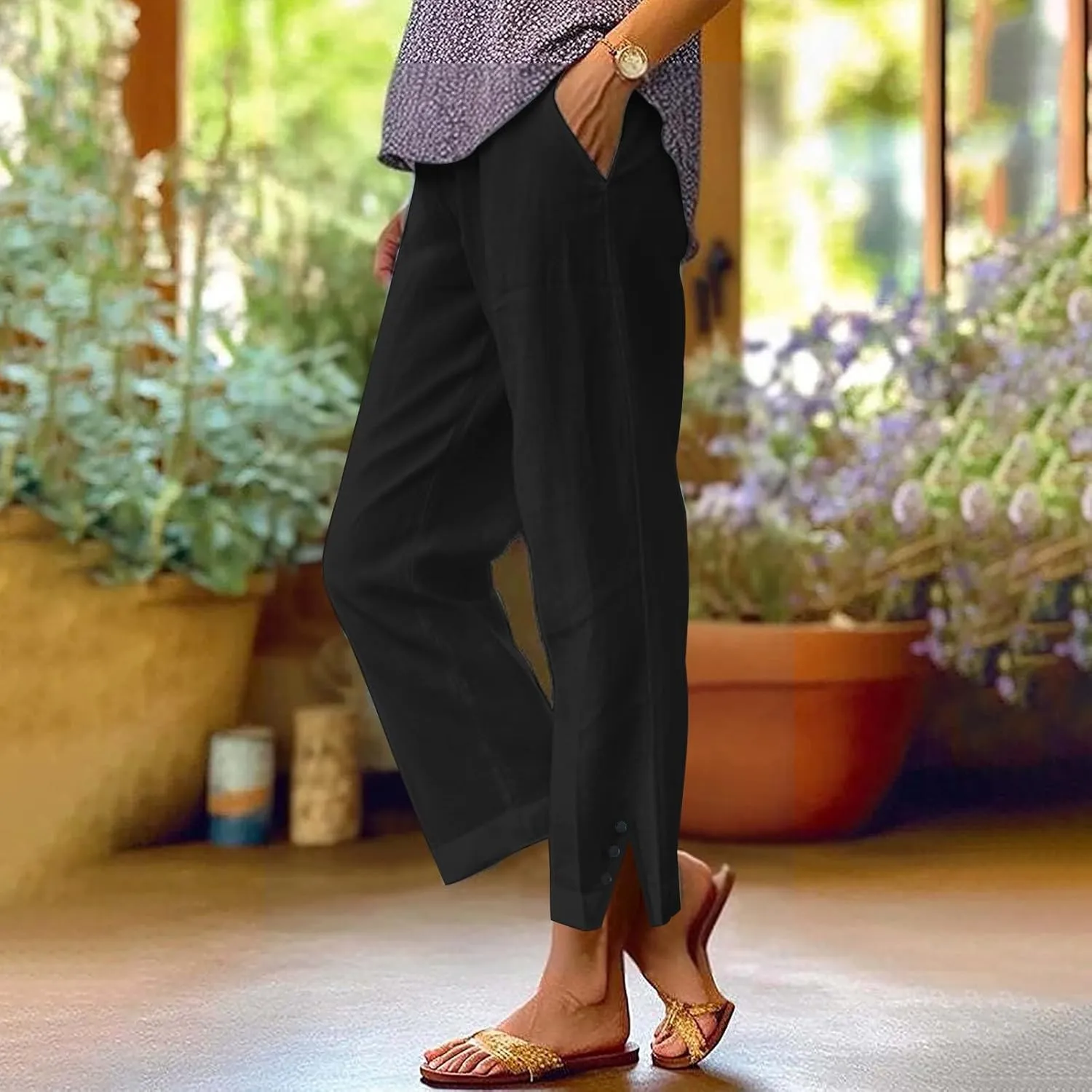 Women Summer High Waisted Cotton Linen Pants Wide Palazzo Pant Wide Leg Pant for Women High Waist