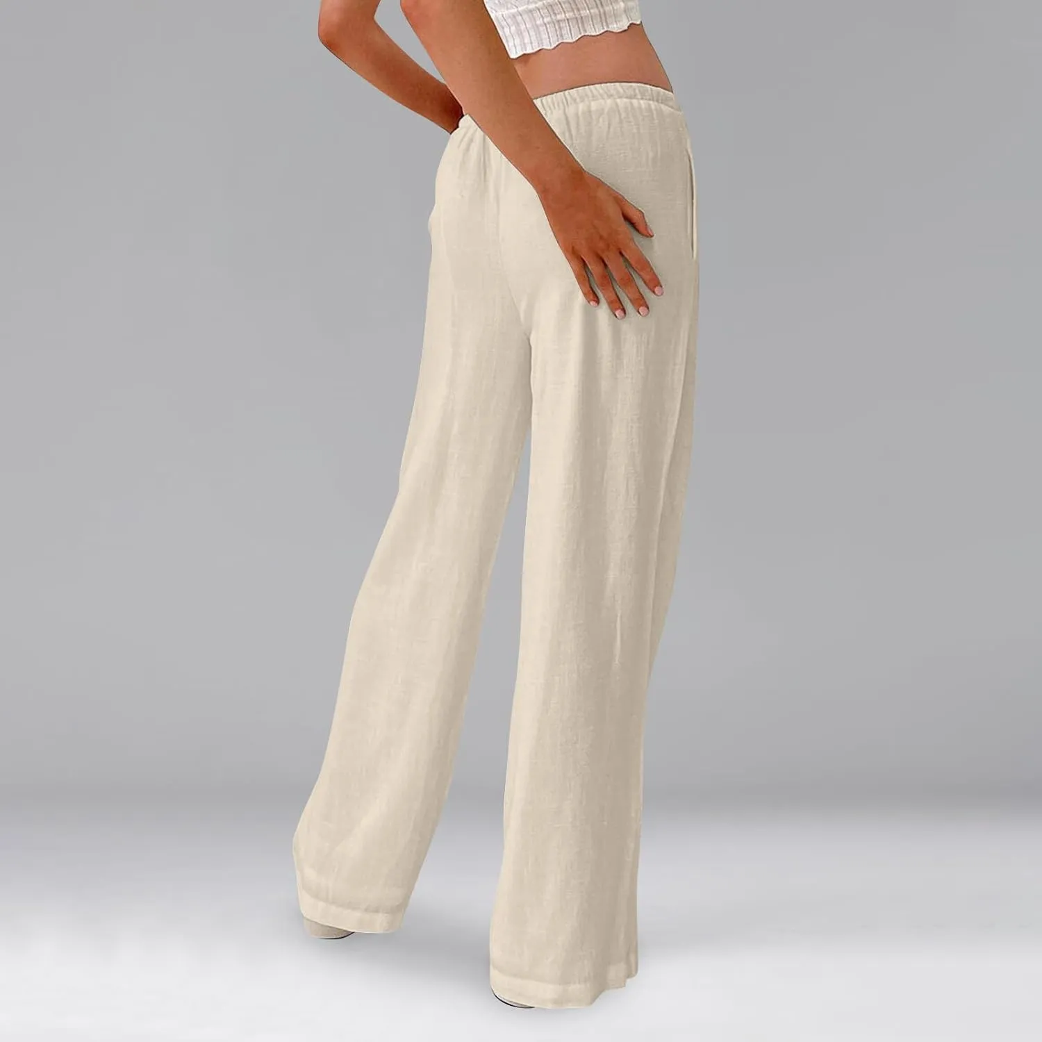 Women Wide Leg Pants Linen Pants Drawstring High Waisted Summer Boho Pant Workout Trouser Pant with Pockets (S-2Xl)