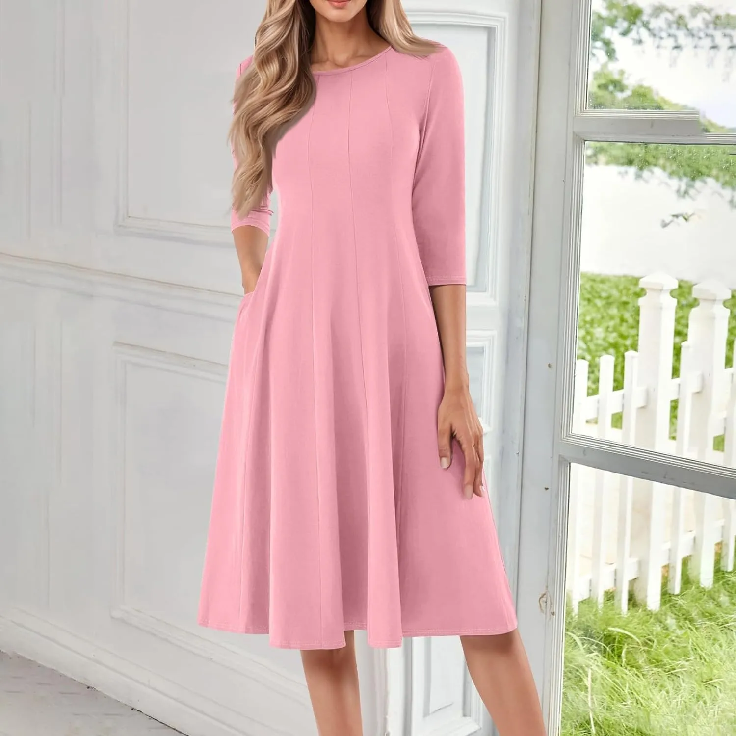 Women's A-Line Soft Dresses Midi Lightweight Breathable Sleevelesss Style Vacation Pockets Party Weddings Dress