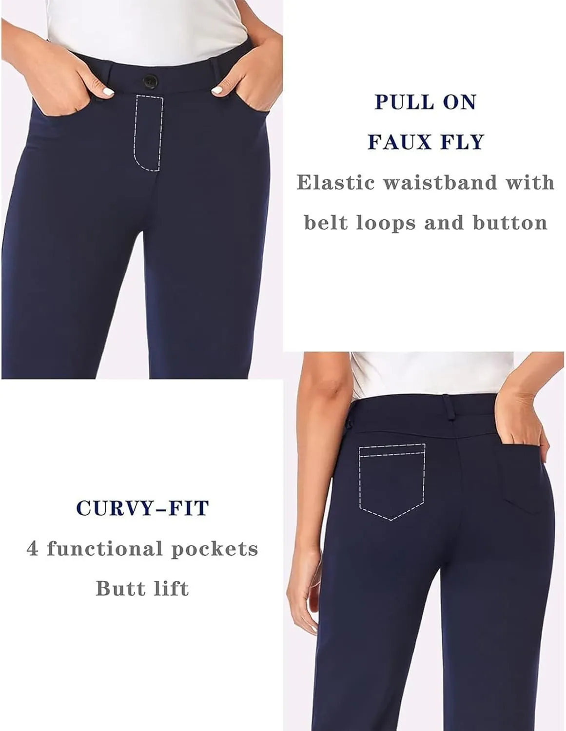 Womens Bootcut Dress Pants Business Casual Work Pants with Pockets High Waist Stretchy Trousers Pull On Slacks