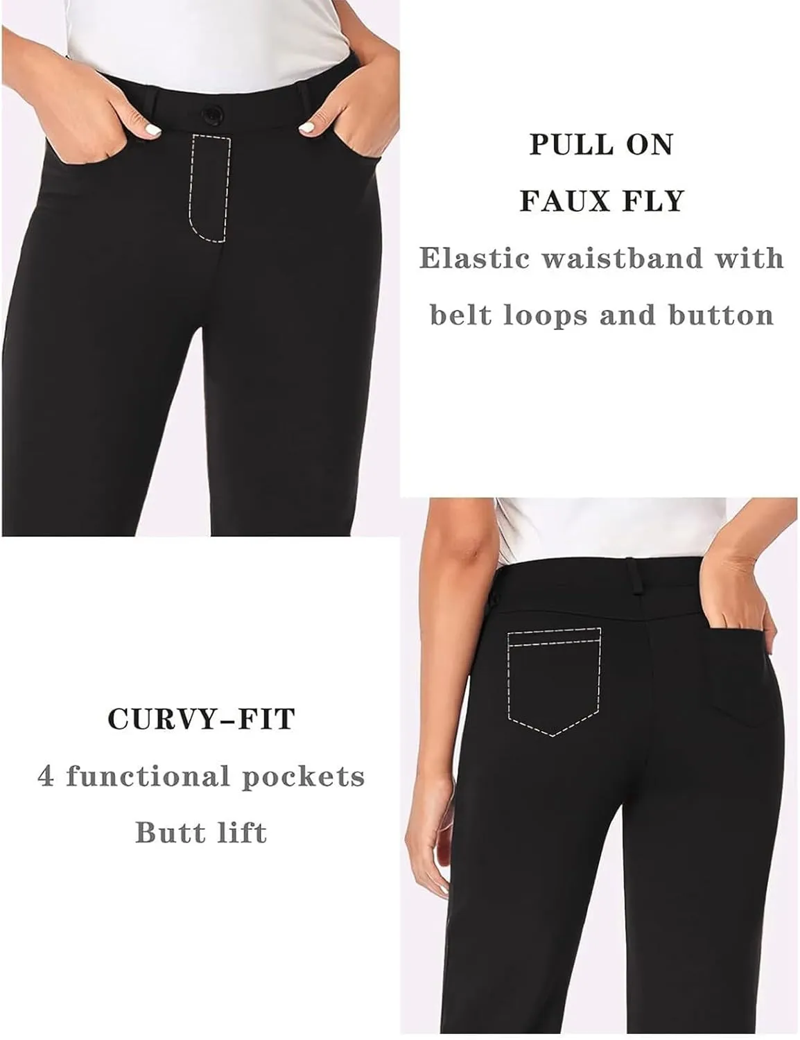 Womens Bootcut Dress Pants Business Casual Work Pants with Pockets High Waist Stretchy Trousers Pull On Slacks