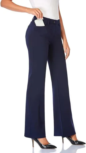 Womens Bootcut Dress Pants Business Casual Work Pants with Pockets High Waist Stretchy Trousers Pull On Slacks