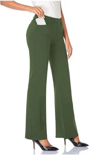 Womens Bootcut Dress Pants Business Casual Work Pants with Pockets High Waist Stretchy Trousers Pull On Slacks