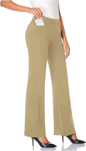 Womens Bootcut Dress Pants Business Casual Work Pants with Pockets High Waist Stretchy Trousers Pull On Slacks