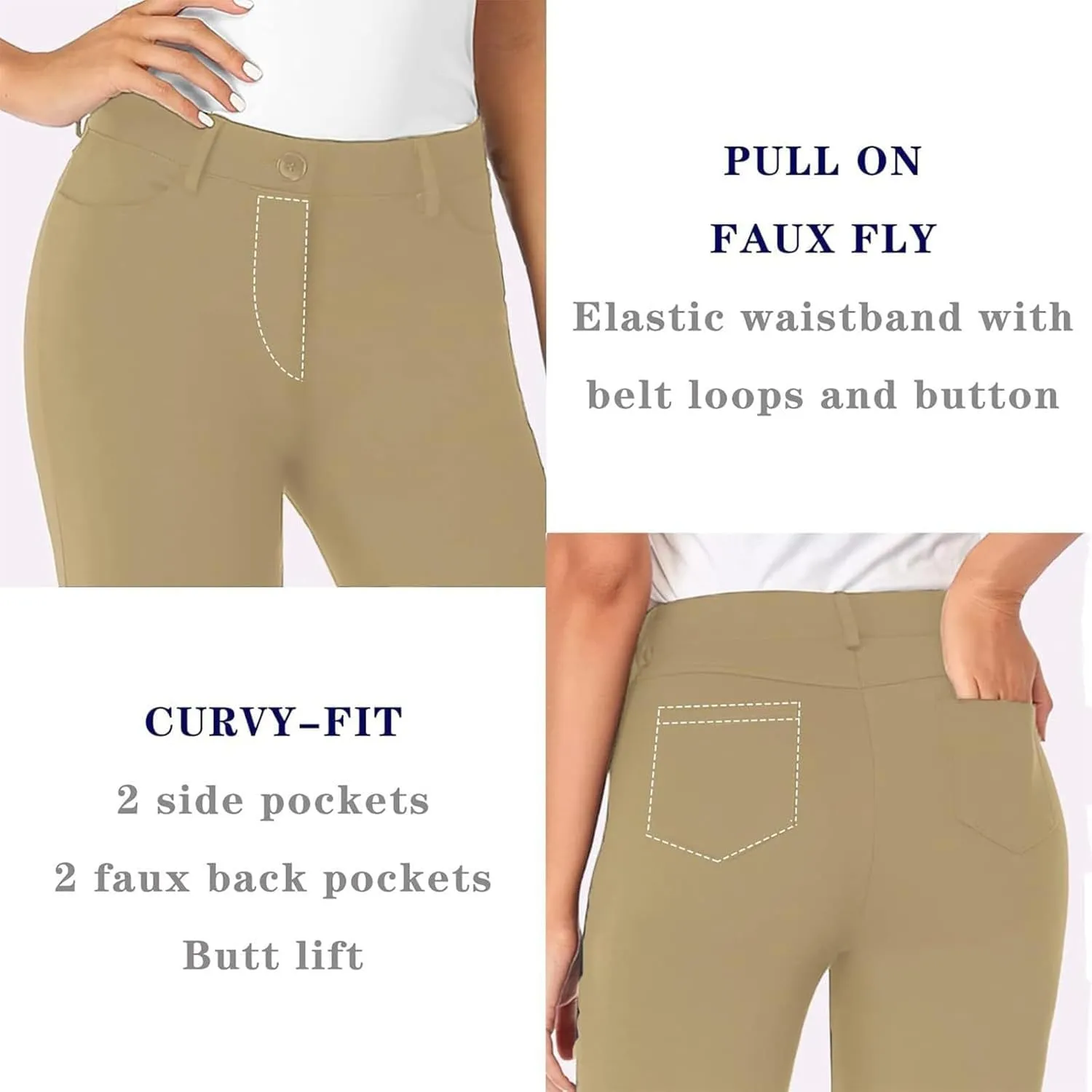 Womens Bootcut Dress Pants Business Casual Work Pants with Pockets High Waist Stretchy Trousers Pull On Slacks