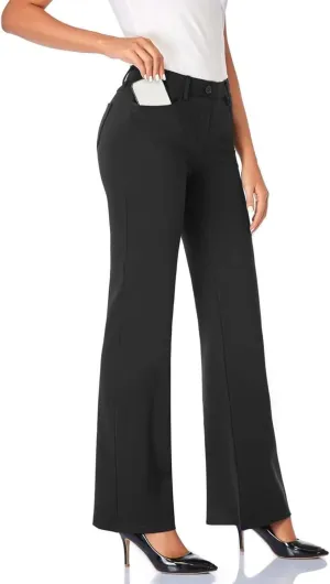 Womens Bootcut Dress Pants Business Casual Work Pants with Pockets High Waist Stretchy Trousers Pull On Slacks