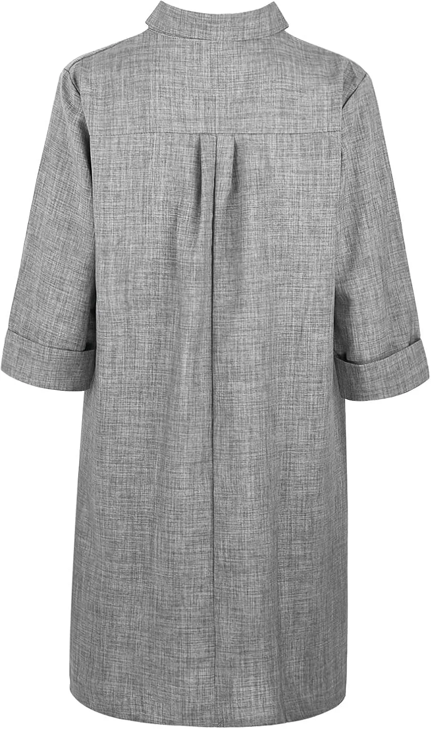 Women's Casual Dress 3/4 Sleeve V Neck Lapel Linen Dresses with Pockets Solid Color Cotton Spring Summer Midi Dress