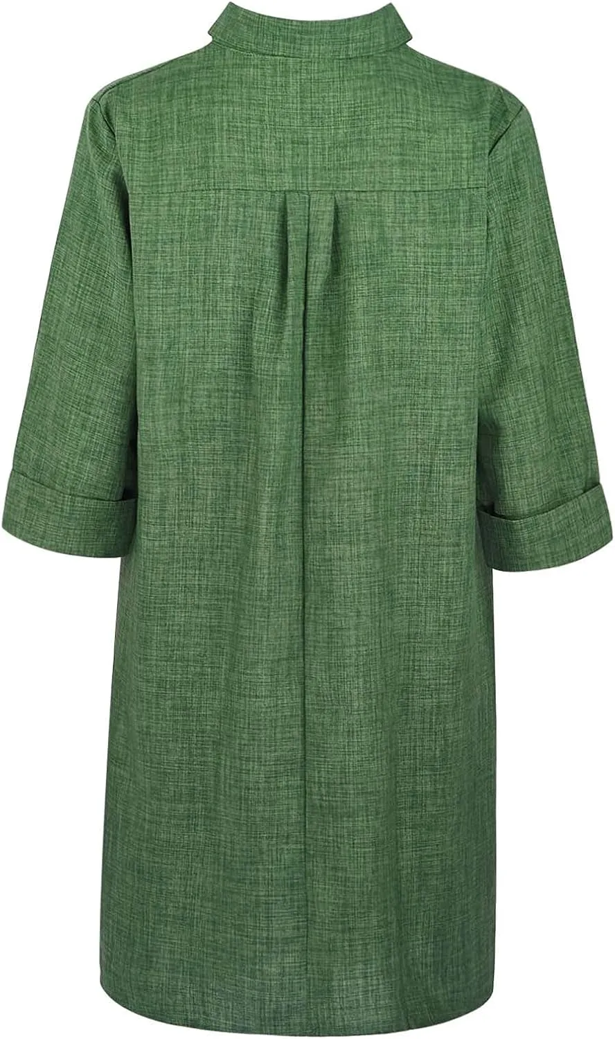 Women's Casual Dress 3/4 Sleeve V Neck Lapel Linen Dresses with Pockets Solid Color Cotton Spring Summer Midi Dress