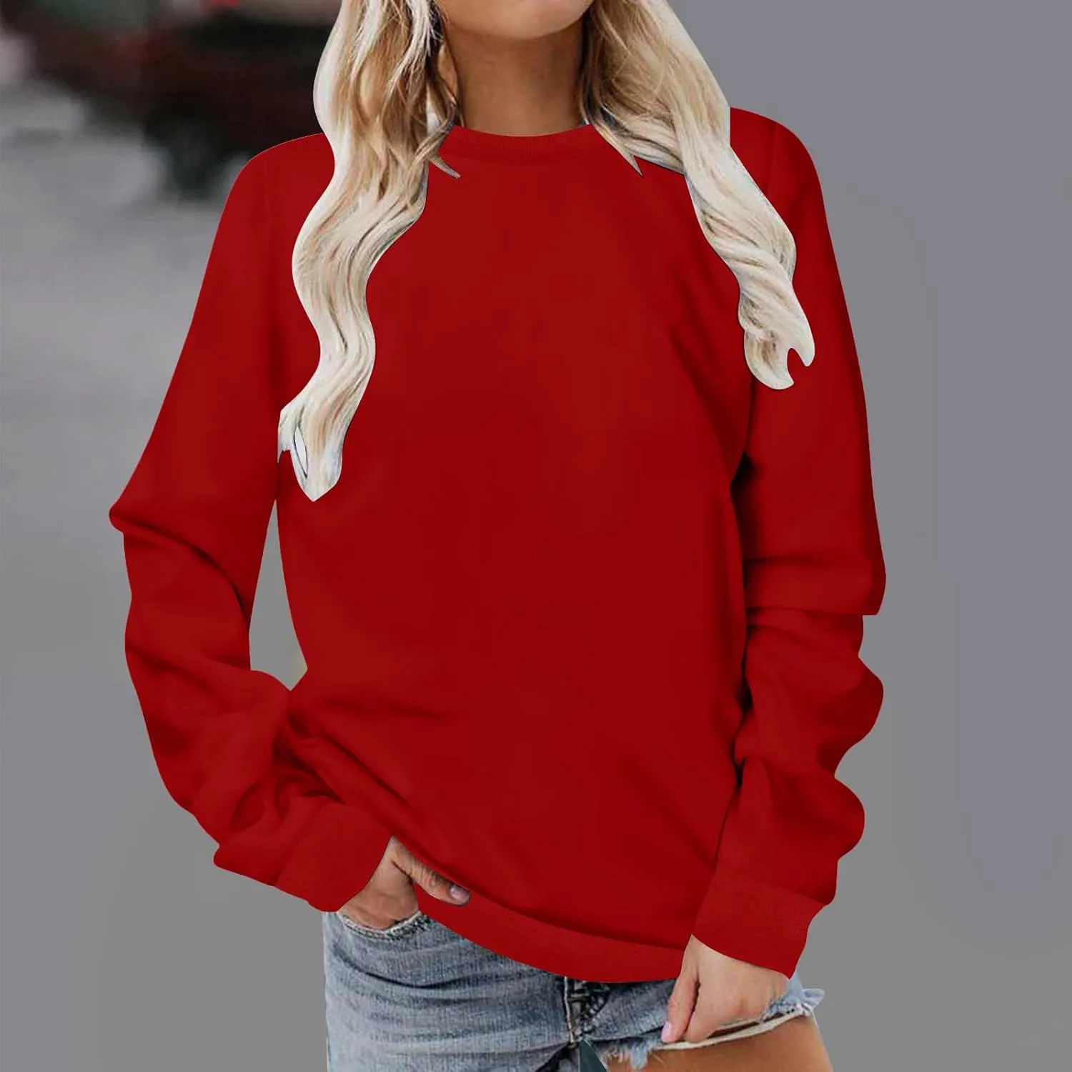 Womens Casual Long Sleeve Sweatshirt Cute Long Sleeve Oversized Pullover Tops Loose Fit Crew Neck Soft t-Shirts