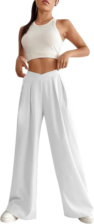 Women's Clothing Trendy Summer Linen Blend Ultra Wide-Leg Pant Long Slacks High Waist Trousers Casual Pants, S-3XL