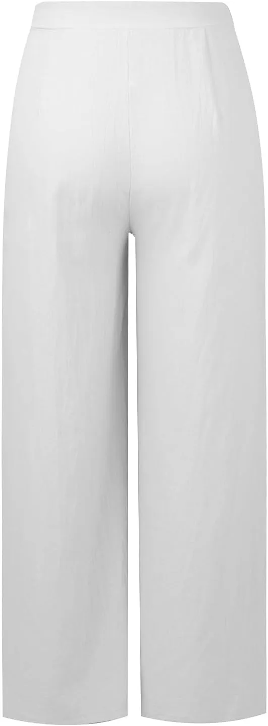Women's Clothing Trendy Summer Linen Blend Ultra Wide-Leg Pant Long Slacks High Waist Trousers Casual Pants, S-3XL