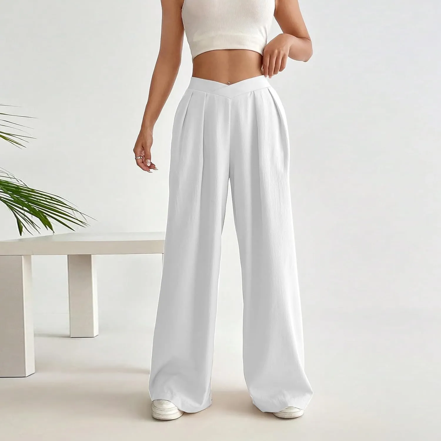 Women's Clothing Trendy Summer Linen Blend Ultra Wide-Leg Pant Long Slacks High Waist Trousers Casual Pants, S-3XL