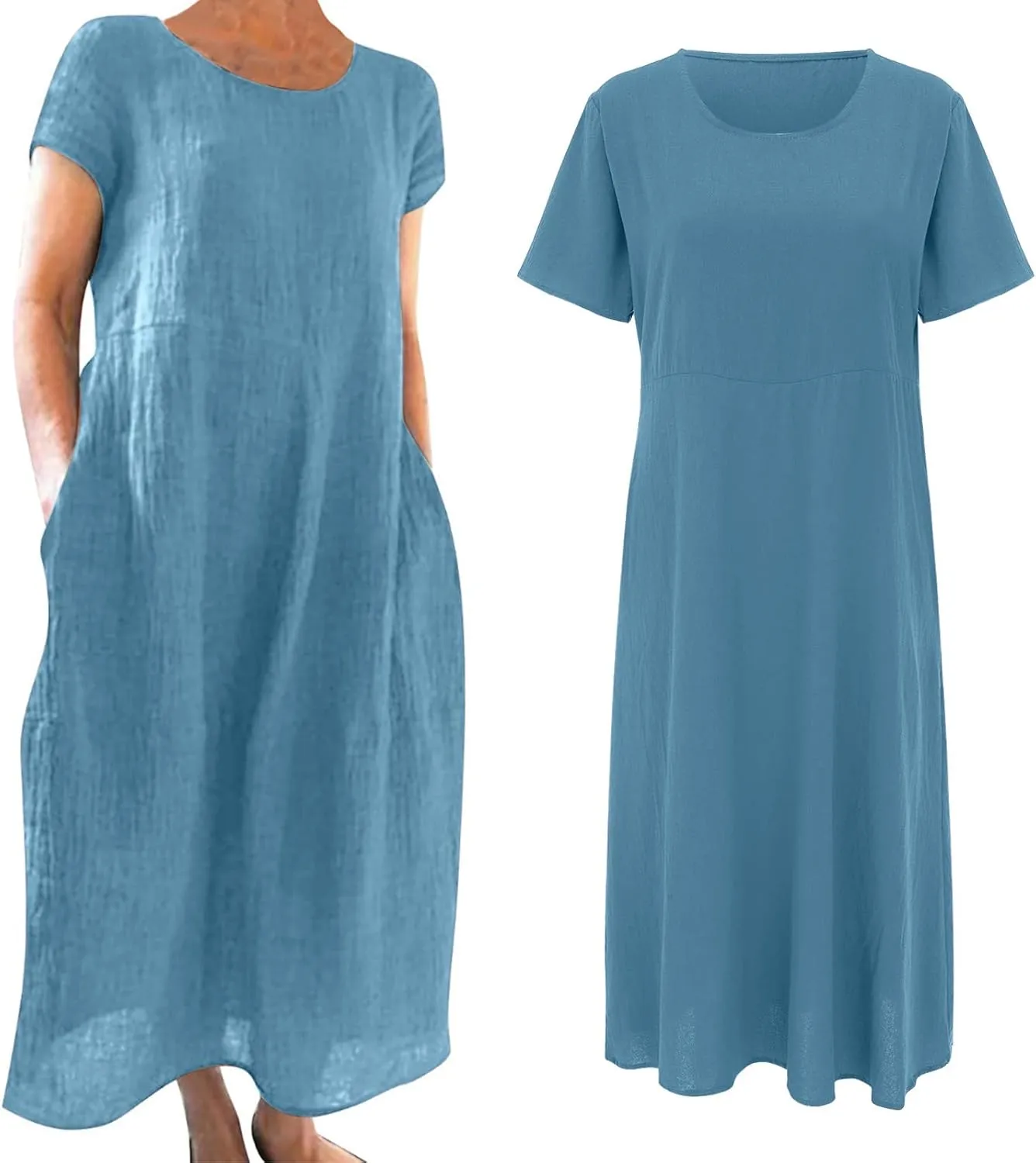 Womens Cotton Linen Dresses Summer Short Sleeve Comfy Travel Sundresses Maxi Beach Dress Vacation Clothes 2025 Plus Size