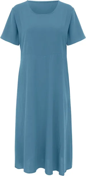 Womens Cotton Linen Dresses Summer Short Sleeve Comfy Travel Sundresses Maxi Beach Dress Vacation Clothes 2025 Plus Size